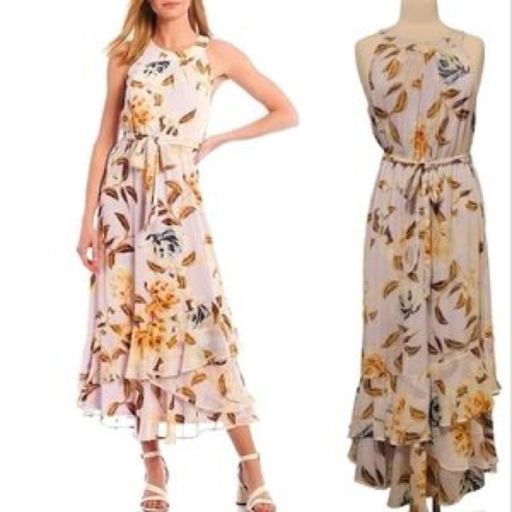 Calvin Klein Collection High Low Dress - Cream and Yellow Floral